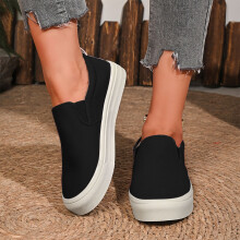 Women's Black Slip-on Shoes with Chunky Sole and Elastic