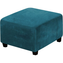 Square Velvet Ottoman Slipcover, Stretch Footstool Protector with Elastic Bottom, Plush Cover for 27–32" Stool, Pet & Man-Friendly – Set of 1