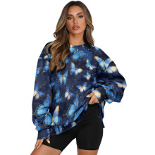Damen-Sweatshirt mit Galaxy-Schmetterlingsprint, Oversize, lang