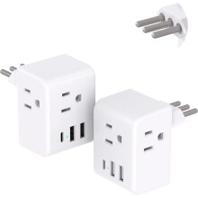 2-Pack Italy Travel Plug Adapter (Type L) with 3 US Outlets, 3 USB (1 USB-C), 6-in-1, Grounded – Compatible with USA to Italy, Chile, Uruguay