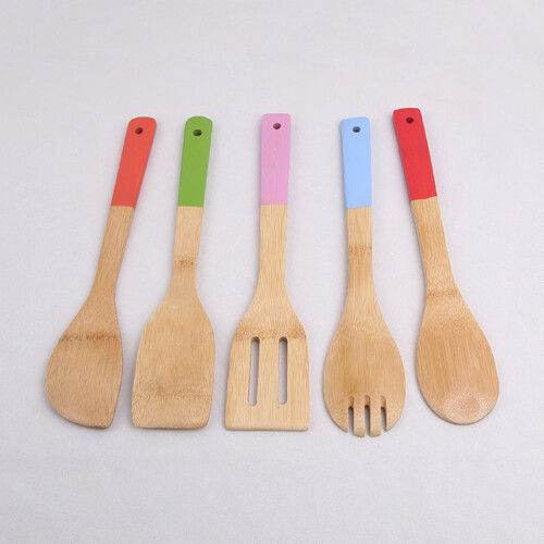Juego de utensilios de cocina de bambú multicolor, 5 piezas