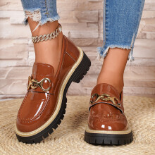 Women's Brown Horsebit Loafers - Chunky Platform Slip-on