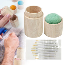 Wooden Sewing Needle Holder with Pincushion and 12