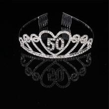 Peigne à cheveux en alliage argenté creux orné de strass et couronne (1 pièce)