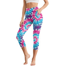 Tie Dye Printed Yoga Leggings for Women High Waisted Capri Leggings Breathable Yoga Pants with Pockets, 3XL