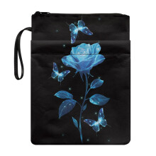 Butterfly Rose Pattern Zipper Pouch Church Bible Bag Polyester Fabric Pocket Books Sleeve with Lightweight for Hardcover Notebook Bible Journal