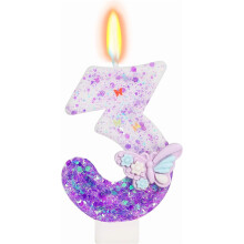 Purple Butterfly Number 3 Candle, 3rd Birthday Decorations for Girls, Glitter Butterfly Cake Topper with Sequins for Party Supplies & Favors