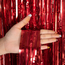 Red Tinsel Foil Fringe Curtain 1 x 2 m