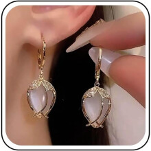 Bohemian Opal Tulip Dangle Earrings, Gold Crystal Drop Earrings with CZ for Women