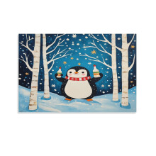 Happy Penguin Christmas Canvas Print 8x12in, Winter Holiday Wall Decor for Living Room & Bathroom – Compatible with Modern Home