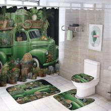 Shamrock-Themed Shower Curtain Set (4-Pc), Waterproof, Compatible with Standard Showers