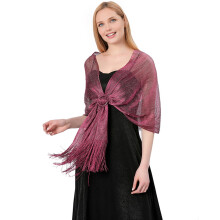 Metallic Shawl Glittery Glow Women Sparkling Wrap Tassel Bucket Design Evening Shawl