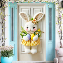 71x35 in Easter Door Cover – Pastel Rabbit & Egg Wreath Banner, Spring Decor for Front Door, Indoor/Outdoor, Compatible with Standard Doors