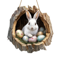 Couronne de Pâques en bois avec motif lapin et œufs 11,8