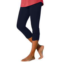 Women's Capri Leggings Navy Elastic Knee-Length Summer Pants