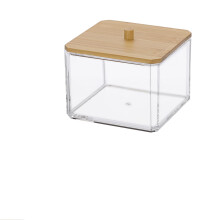 Clear Plastic Cotton Swab Dispenser with Lid – Square Stackable Canister for Q-Tips, Cotton Pads, Under-Bed & Travel – Compatible with standard