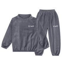 Kids Fuzzy Pajama Set Gray 2-Piece Winter Sleepwear 11-12