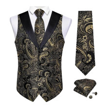 Men's Yellow Paisley Vest Set 3XL Satin Lapel Polyester