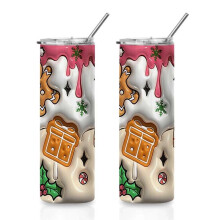 Christmas Gingerbread Gift Pattern Stainless Steel Skinny Tumbler, Holiday Icing Drip Design Coffee Mug, Double-Wall Insulated Cup with Lid & Straw