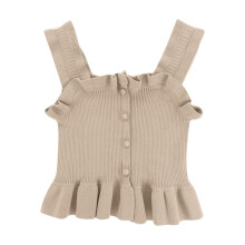 Girls Sleeveless Ribbed Knit Crop Top with Ruffle Hem