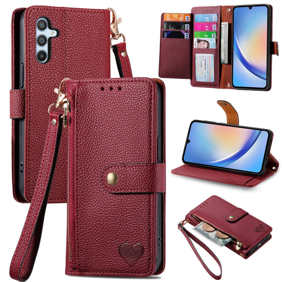 Leather Wallet Case For Samsung Galaxy A15 5G With Red 962125714173