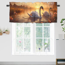 Swan Curtain Valance Floral Autumn Sunset Design 54 x 18 in
