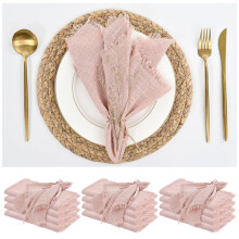 Cotton Linen Napkins 16 x 16 Inch 12 Pack Handmade Fringe