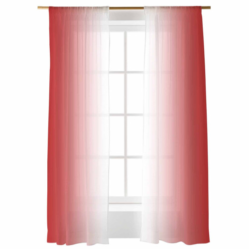 Red and White Gradient Sheer Curtains 52x96 Rod Pocket