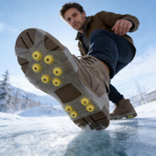 Winter Shoe Spikes for EU 45-48, 10 Stainless Steel Spikes, TPE Slip-On, Foldable & Quick-Clip, Non-Slip on Ice/Snow – Compatible with Most Shoes