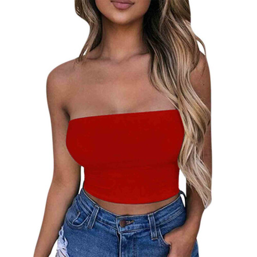 Asdoklhq Women's Solid Red Tube Top L 1
