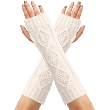 Wool Knit Gloves Winter Warm Retro Half-Finger with Wrist