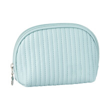 Light Blue Leather Mini Makeup Bag, Waterproof Travel Cosmetic Pouch for Women – 5.51"x2.75"x4.53", Compatible with Purse