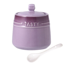 Sugar Pot With Lid, Solid Sugar Bowl With Spoon, Spice Jar Decoration Storage-Purple