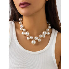 Faux Pearl Necklace for Women Chunky Choker 1 Piece