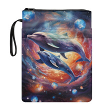Tote Bags for Teachers, 11.42 x 8.66 Inch Bible Book Carrying Bag with Pocket, Study, Daily Commuter Space Dolphins for Readers