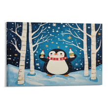 Happy Penguin Christmas Canvas Print 12x18 inch