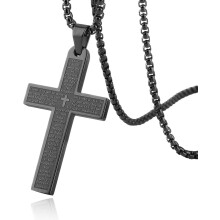 Stainless Steel Cross Necklace with Lord's Prayer Pendant