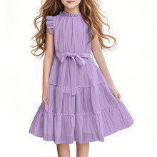 Girls Summer Dress Ruffle Sleeve Tiered Flowy A-Line Midi