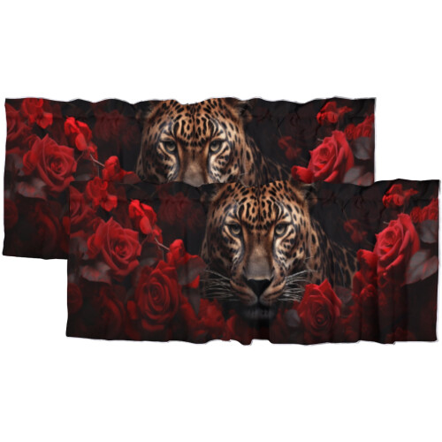 Leopard Floral Window Valances 54x18 in 2 Panel Rod Pocket
