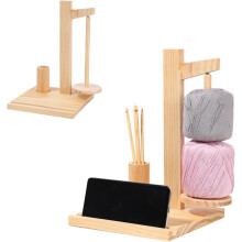Wooden Yarn Holder with Phone Stand & Magnetic Spinner, Compatible with Crochet/Knitting – Yarn Organizer for Beginners