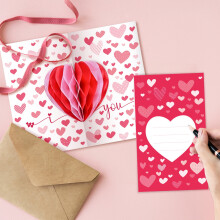 Valentines Day Cards 3D Heart-Shaped Paper Honeycomb Greeting Card Gifts for Girlfriend Boyfriend Husband Wife Valentines Anniversary Birthday
