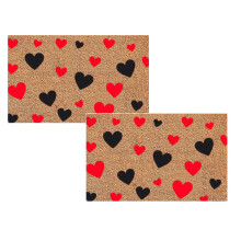 2/1pcs Valentine's Day Natural Coir Door Mat Red Black Heart Pattern Welcome Mat Entrance Door Rugs for Indoor Outdoor Home Bathroom Decor