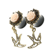 Vintage Sparrow Dangle Ear Tunnels Pink 10mm