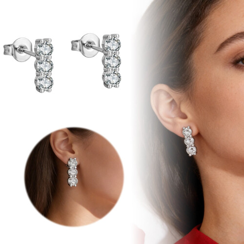 Σκουλαρίκια CZ Stud με φιόγκο και σχέδιο καρδιάς με χάντρες 1 ζευγάρι