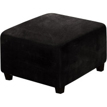 Square Velvet Ottoman Slipcover, Stretch Footstool Protector with Elastic Bottom, Pet & Man-Friendly, 27–32", Compatible with Most Square Stools