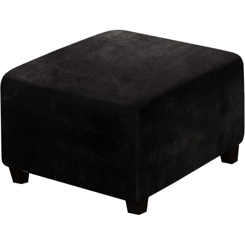 Square Velvet Ottoman Slipcover Stretch Elastic Bottom