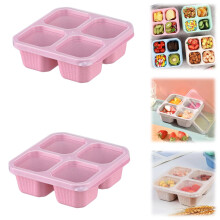 2 Pack Bento Snack Containers, Reusable 4 Compartment Divided Food Storage Containers, Divided Lunchable Container For Work And Travel (Pink)