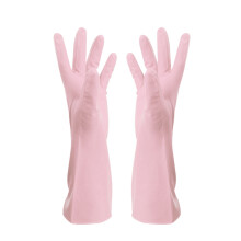 Pink Latex Dishwashing Gloves with Long Cuff & Flock Lining (Size A) – Waterproof, Warm Kitchen Cleaning Gloves