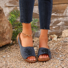 Willtoo blue leather wedge sandals orthopedic women US10