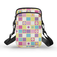 Polyester Women Messenger Bag with Zipper Sling Bag for Outdoor Holiday Travel(Colorful Checkered Flower Grid)